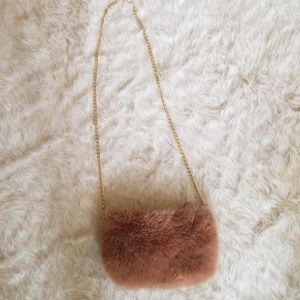 Faux fur rose gold chain bag/clutch